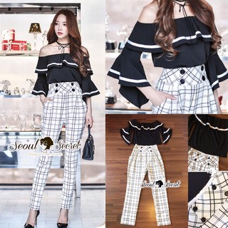 Cuty Scotty H-Waist Pants With Shoulder Off Blouse Set