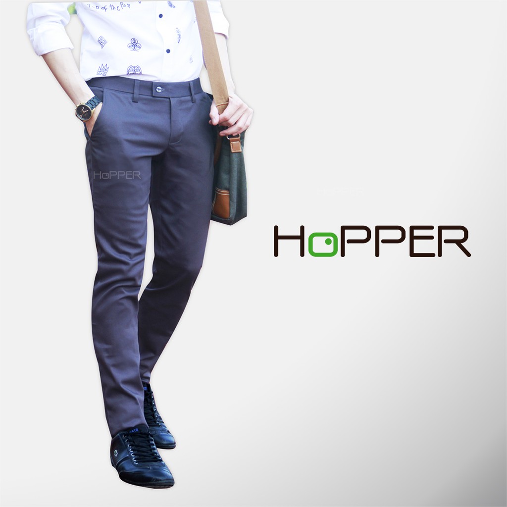 ภาพหน้าปกสินค้ากางเกงขากระบอกเล็ก Hopper Progress ผ้ายืด โทนเทา จากร้าน hoppernattasarun บน Shopee