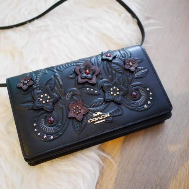 COACH F38636 HAYDEN FOLDOVER CROSSBODY CLUTCH WITH FLORAL TOOLING