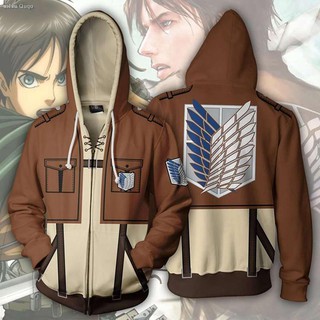 เสื้อแจ็คเก็ตมีฮู้ดพิมพ์ลาย attack on titan 3 d แต่งซิป