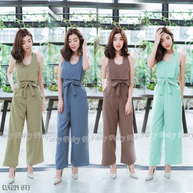 งานเพลล์สูทขายาวทรงกระบอกผ้าโฟเวย์เนื้อหนาตัดเย็บสวยค่ะ-แขนกุดแต่งหน้าออก-มีเชือกสำหรับผูกเอว-ซิปหลังยาว