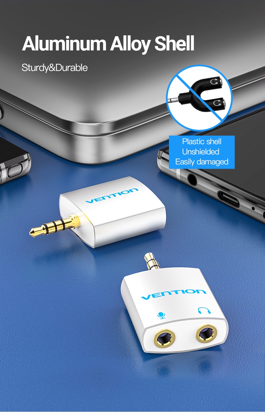 คำอธิบายเพิ่มเติมเกี่ยวกับ Vention 3.5 มม. Audio Splitter แจ็คหูฟังคู่ และออดิโอ + ไมโครโฟน เป็นอุปกรณ์เสริม เหมาะสำหรับโทรศัพท์มือถือ คอมพิวเตอร์ แท็บเล็ต แล็ปท็อป หูฟัง ไมโครโฟน ลำโพง