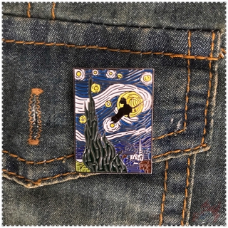 ★ Kikis Delivery Service - Starry Night Riding Brooches ★ 1Pc Miyazaki Hayao Ghibli Fans Collection Paintings Enamel Pins Backpack Button Badge Brooch
