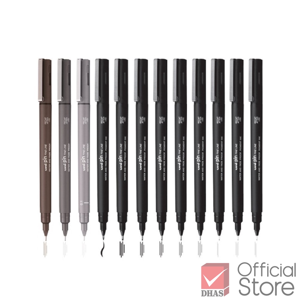 ภาพหน้าปกสินค้าUni ปากกา ปากกาตัดเส้น หัวเข็ม PIN 0.03 - 0.8 & Brush จำนวน 1 ด้าม