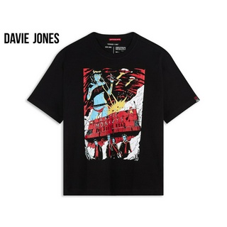 DAVIE JONES เสื้อยืดโอเวอร์ไซซ์ พิมพ์ลาย สีดำ Graphic Print Oversize T-shirt in black WA0138BK