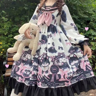 huaixi er lolo tower cat cat lolita dress sweet girl op long -sleeved dress ผู้หญิงยาวแขนยาวแขนยาว