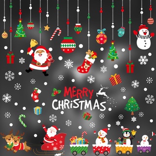 สติกเกอร์ PVC กันน้ํา ลายซานต้า เกล็ดหิมะ กวางเอลก์ สําหรับตกแต่งหน้าต่างบ้าน ปาร์ตี้คริสต์มาส