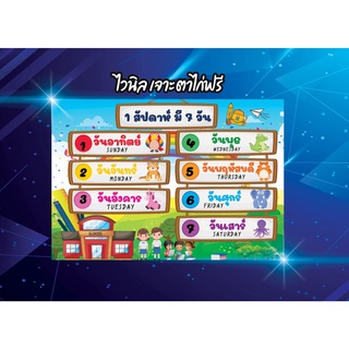 ป้ายไวนิล 1 สัปดาห์ มี 7 วัน ภาษาอังกฤษ-ไทย พิมสวย คมชัด