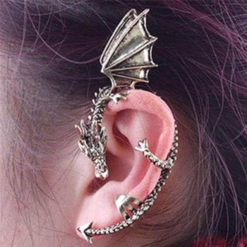 1PCFashion  Punk Clip Stud Earrings Ear Cuff Fly Dragon Design Wrap Ear Ring MMJ