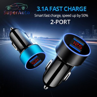 SuperAuto 3.1A Dual USB ที่ชาร์จในรถยนต์ 2 พอร์ต จอแสดงผล LCD 12-24V ไฟ