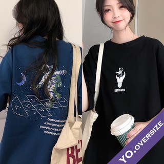 เสื้อยืด- Yo.oversize 🌟20034 เสื้อยืดโอเวอร์ไซส์ oversize มินิมอล ลายนักบินอวกาศ ดวงจันทร์ 👨‍🚀🚀🌝