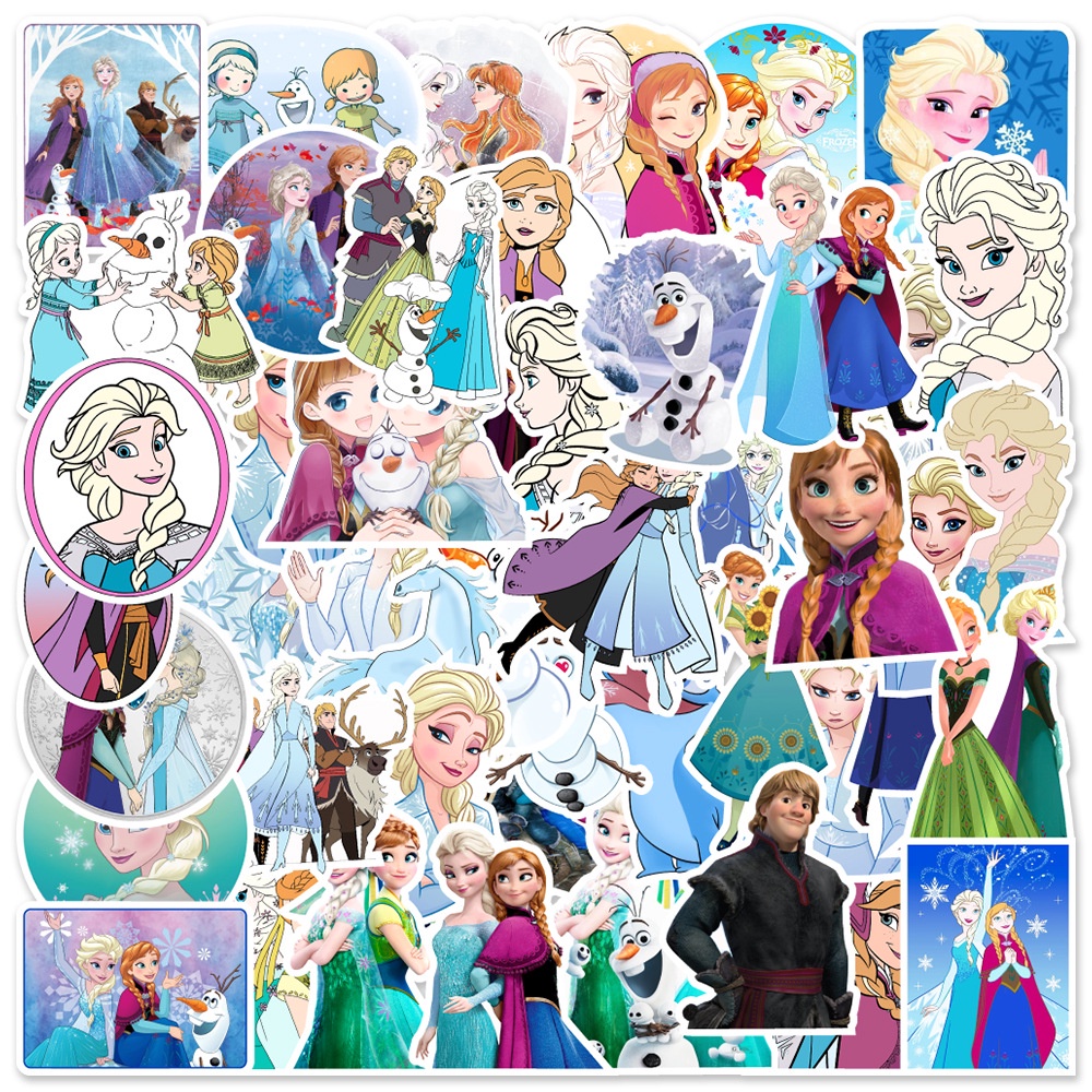 สติกเกอร์พีวีซีกันน้ําลายการ์ตูน-frozen-elsa-anna-50-ชิ้น