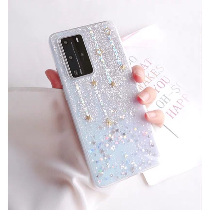 ร้านไทย-เคสดาวตก-case-galaxy-samsung-s21-ultra-note20-ultra-a52-iphone-12-promax-สีชมพู-glitter-เงิน