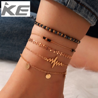 Foot ornaments, ECG disc multi-anklet, geometric rice bead beads, five-anklet for girls for wo