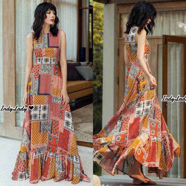 maxi-dress-แขนกุด-พิมพ์ลายสีสดใส