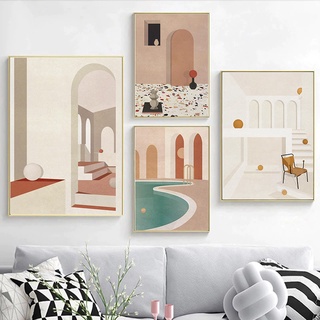 Morandi Wall Art Modern ภาพจิตรกรรมบนผ้าใบสําหรับติดตกแต่งผนังบ้าน