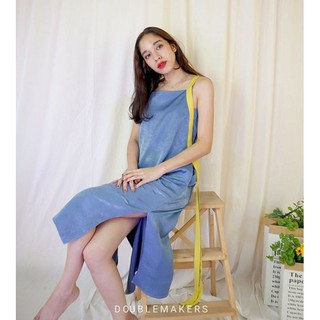 (พร้อมส่ง) ชุดเดรสยาวผ่าข้าง สีฟ้า ดีไซน์สายผูกโบช่วงเอว - Arimakers02 Dress