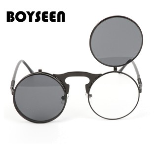 สินค้า BOYSEEN วินเทจโลหะร้อนแว่นกันแดดพลิกแว่นตากันแดดผู้ชายและผู้หญิงกระจกเงา 3057