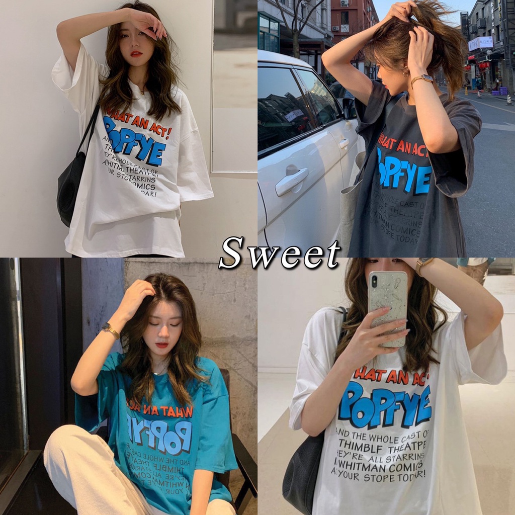 เสื้อยืดผ้าฝ้ายแขนสั้นsweetเสื้อยืด-popfye-สไตส์เกาหลี-ตัวใหญ่-เสื้อยืดงานดี-เนื้อผ้าดี-ลายสกีน-e800