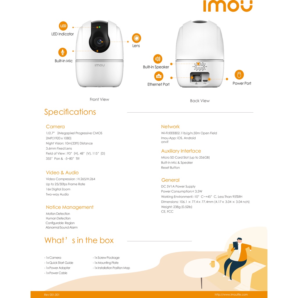 IMOU WIFI IP CAMERA 2 MP IPC-A2-IMOU ดูผ่านมือถือ + MicroSD Card ...