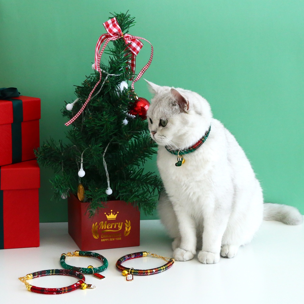 ปลอกคอสัตว์เลี้ยง-ผ้าไนล่อน-พิมพ์ลายคริสต์มาส-พร้อมกระดิ่ง-สามารถปรับได้-อุปกรณ์เสริม-สําหรับสุนัข-แมว