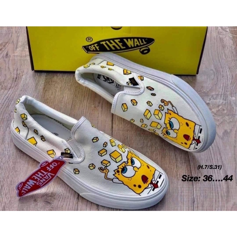 sales-35-รองเท้าผ้าใบ-vans-slip-on-spongebob-and-mickey-mouse-sneakers