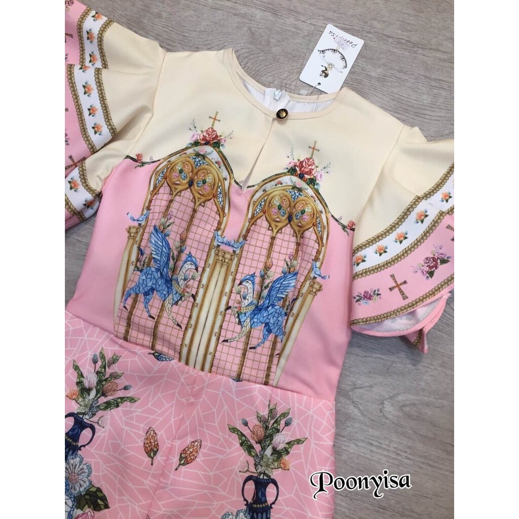 จั้มสูทขาสั้น-คอกลมแขนระบาย-sale-ลดล้างสต๊อก-เสื้อผ้าแฟชั่น