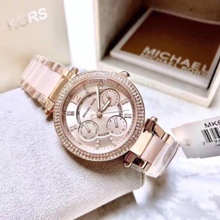 (ผ่อน0%) นาฬิกา Michael Kors MK6110 Mini Parker Blush Dial Rose Gold-tone and Blush Acetate Ladies Watch โรสโกลด์ 33 มม.