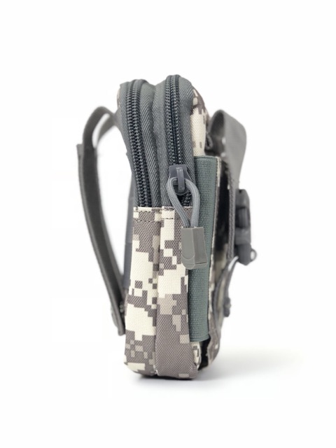 กระเป๋ามือถือและอุปกรณ์เดินป่า-ซิปคู่ลายทหารสีเทา-ขนาดiphoneพลัส2เครื่อง