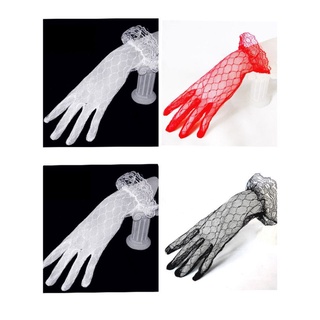 สินค้า (พร้อมส่ง) GS25 ถุงมือเจ้าสาว ถุงมือสั้นผ้าลูกไม้ (สีขาว,แดง,ดำ)