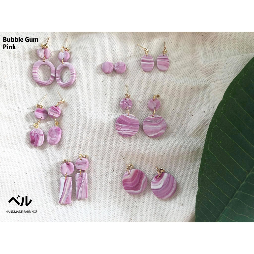 ต่างหูแฟชั่น-ต่างหูวินเทจ-vintage-handmade-earring-สี-bubble-gum-pink