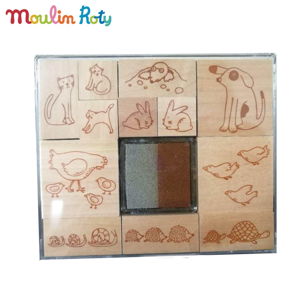 moulin-roty-ชุดตัวปั้มยาง-stamper-ลายสัตว์-ถาดหมึก-mr-712292