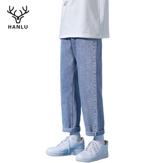 สินค้า HANLU กางเกงยีนส์ผู้ชาย หลวมและตรง กางเกงขากว้างขากว้างสไตล์เกาหลี