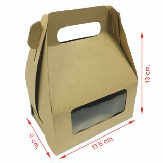 กล่องกระดาษหูหิ้วเจาะหน้ากระดาษคราฟ ขนาด9.5×13.5×13cm.(รวมหูหิ้ว 17cm.) 20ชิ้น/แพค