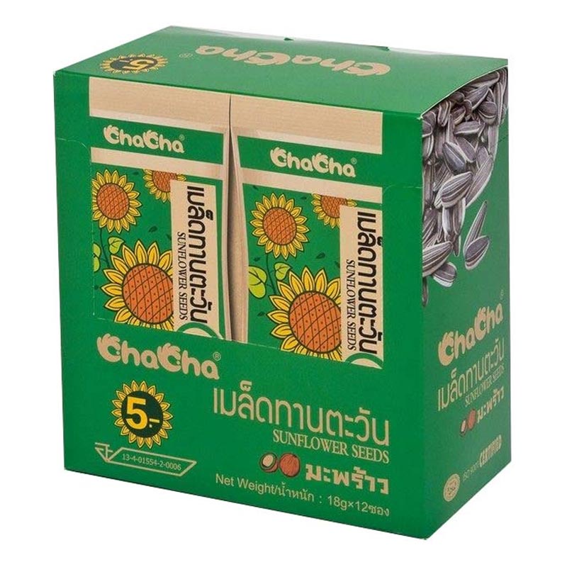 Cha Cha Sunflower Seeds 5 Flavors 15 g. Pack 12.ชาช่า เมล็ดทานตะวัน 5