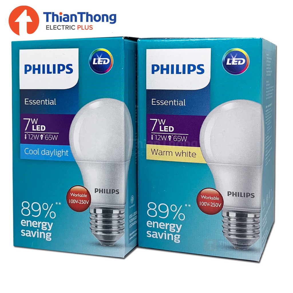 ภาพหน้าปกสินค้าPhilips หลอดไฟ ฟิลิปส์ LED Bulb 7W E27 รุ่น Essential จากร้าน thianthong_electrics บน Shopee