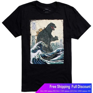 ROUNDคอลูกเรือNeckก็อตซิล่าเสื้อยืดลำลอง Godzilla Wave T-Shirt Godzilla Sports T-shirt-4XL