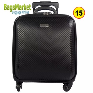 bagsmarket🔥WHEAL กระเป๋าเดินทางล้อลากคุณภาพดี 15 นิ้ว 4 ล้อ หมุนรอบ 360° Code F1680D-2 Luxury Black