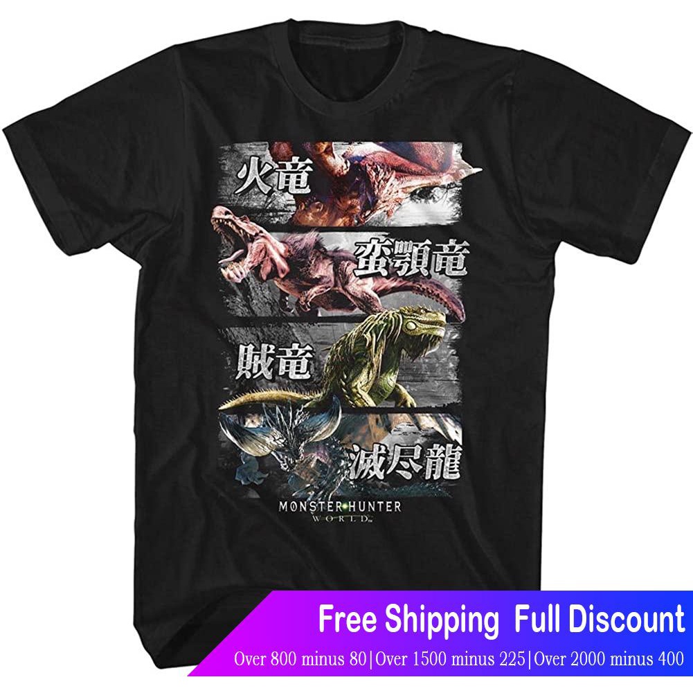 tshirtเสื้อยืดคอกลมฤดูร้อนสัตว์ประหลาดเสื้อยืดลำลอง-monster-hunter-4-monsters-black-adult-t-shirt-tee-monsters-short-sle