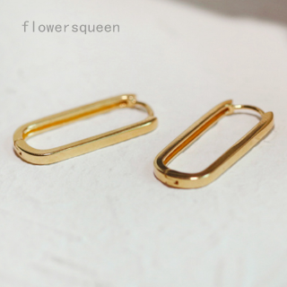 สินค้า flowersqueen เครื่องประดับผู้หญิง ห่วงต่างหู ห่วงโลหะทองเหลือง รูปทรงสี่เหลี่ยม