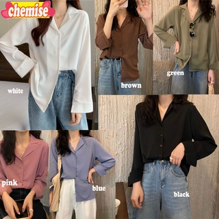 Chemisegrace✨พร้อมส่ง✨เสื้อเชิ้ต เสื้อเชิ้ตปกฮาวาย เสื้อโอเวอร์ไซส์เกาหลี คอปก แขนยาว ผ้าไหมอิตาลีอย่างดี 5002