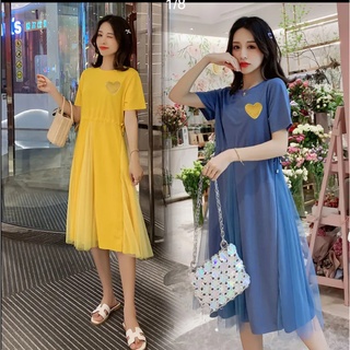 💞💞ในสต็อก💞💞M-4XL ชุดคลุมท้อง สีเหลือง ชุดใหม่ เอวปรับได้ ยาวปานกลาง แขนสั้น กระโปรงตาข่าย