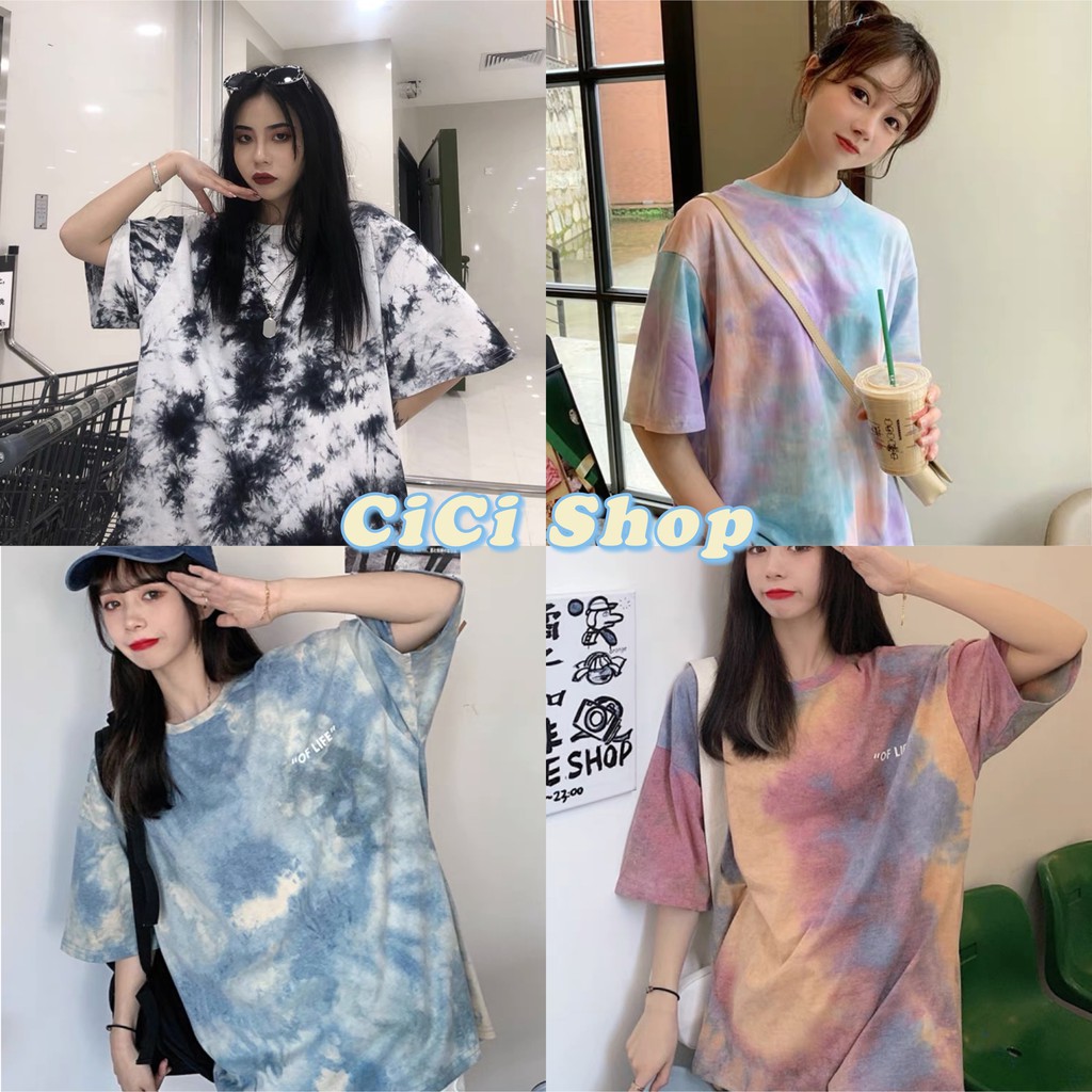 ภาพหน้าปกสินค้าCicishop(พร้อมส่ง)เสื้อยืด Oversize แขนสั้นมัดย้อมลายการตูน(45) จากร้าน cicishop1 บน Shopee