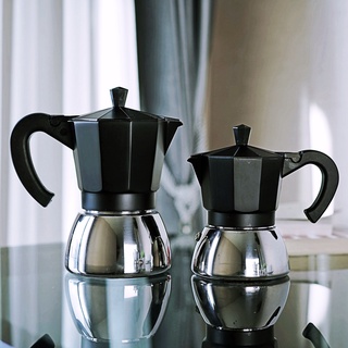 (สีดำ) เครื่องชงกาแฟ  กาต้มกาแฟ มอคค่าพอท ฐานสแตนเลส Stainless Moka Pot Espresso ใช้ได้กับเตาแก๊ส, เตาไฟฟ้า และเตาแม่เหล