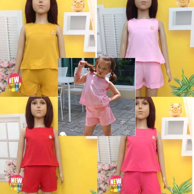 cutelook-ชุดเซท2ชิ้น-แขนกุด-กางเกงขาสั้น-เด็กเล็ก-เด็กโต-ชุดแม่ลูก