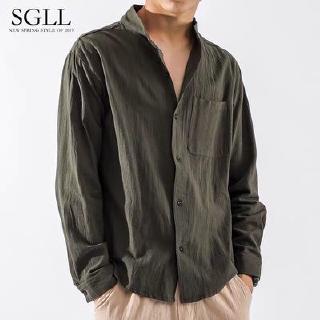 เสื้อเชิ้ตผ้าลินินผู้ชาย เสื้อเชิ้ตแขนยาว สไตล์เกาหลี