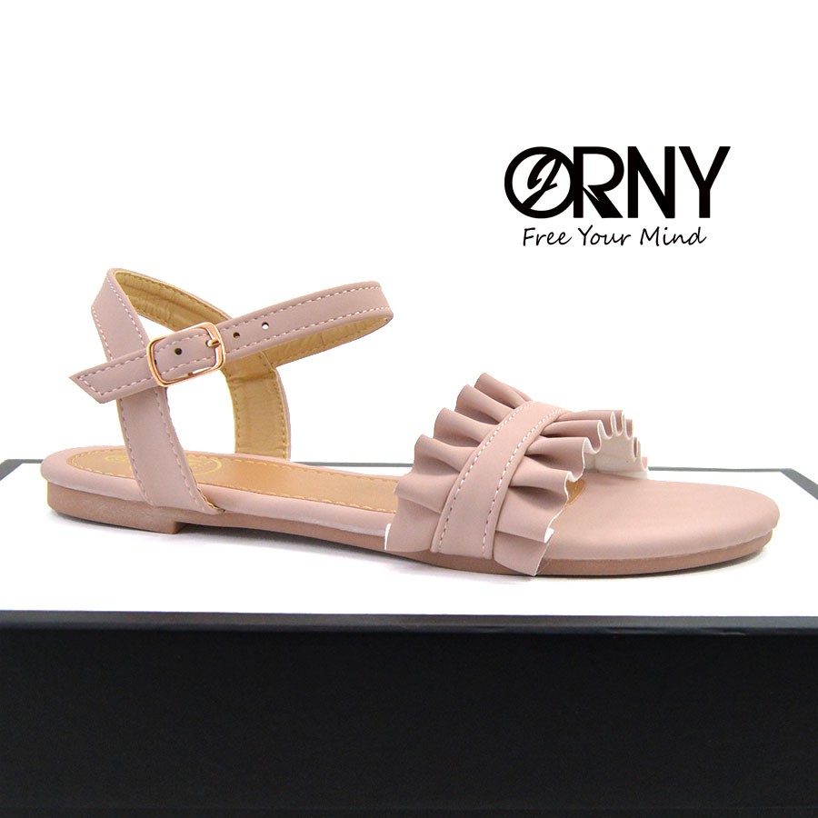 no-oy98-defect-sale-มีตำหนิ-orny-ออร์นี่-รองเท้าแตะแบบรัดส้น-สายปรับได้แบบเข็มขัด-รองเท้าแตะ-blossom-ทรงระบาย
