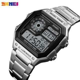 SKMEI นาฬิกาข้อมือชาย เครื่องญี่ปุ่น ระบบQuartz digital เรือนและสายสแตนเลสเคลือบ2ไมครอน กันน้ำ ฟังชั่นครบ