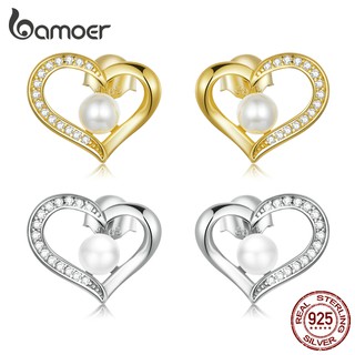 Bamoer 1 Pair 925 Silver Earring Stud Love Shell Pearl Series 4 Types Fashion Jewellery Gifts For Women Bse550-A