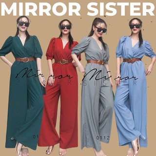 🔖ป้าย Mirrorsister 01120.5 จัมพ์สูทกางเกง ช่วงบนแขนพองสมอค อกไขว้ มาพร้อมเข็มขัด